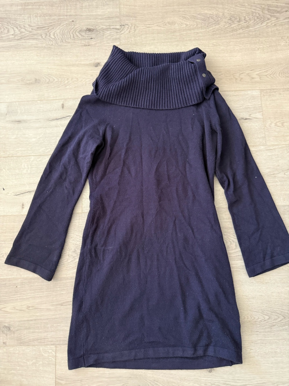 Cozy Funnel Collar Long-Sleeve Dress - purple
